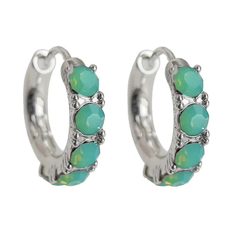 Style Copper Geometric Ring Drop Earrings With Green Glass Rhinestones