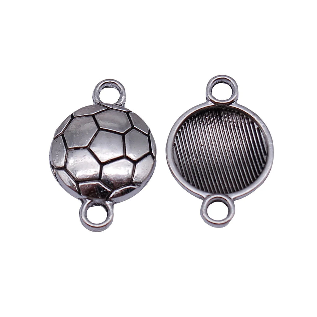 22x14mm 1.8g Antique Silver Zinc Alloy Soccer Ball Connector Charm for DIY Bracelet Necklace Jewelry