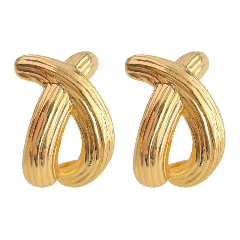 Textured Copper Geometric Cross Arc Fishtail Stud Earrings