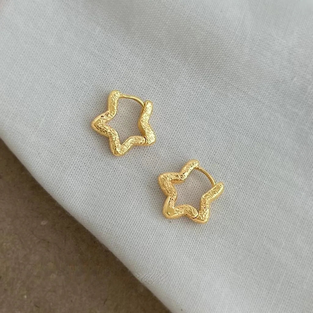 14K Gold Plated Copper Five Point Star Stud Earrings Minimalist Versatile Daily Jewelry