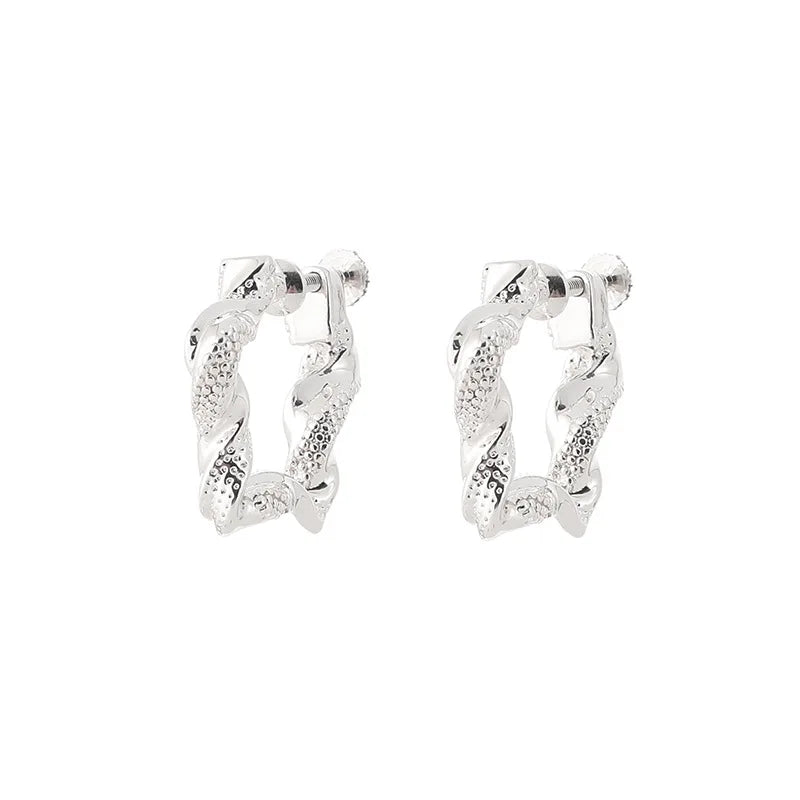 Elegant Silver Alloy Five Point Star Hoop Stud & Clip On No Piercing Wavy Textured Fashion Earrings