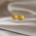 14K Plated Copper Flower Micro Pave Zircon Round Geometric Stud Earrings