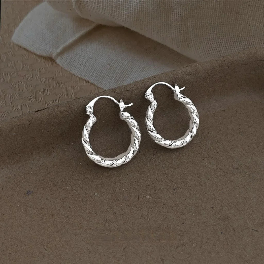 Silver Tone Twisted Oval Geometric Copper Drop Earrings For Women Minimalist Elegant Style