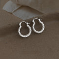 Silver Tone Twisted Oval Geometric Copper Drop Earrings For Women Minimalist Elegant Style
