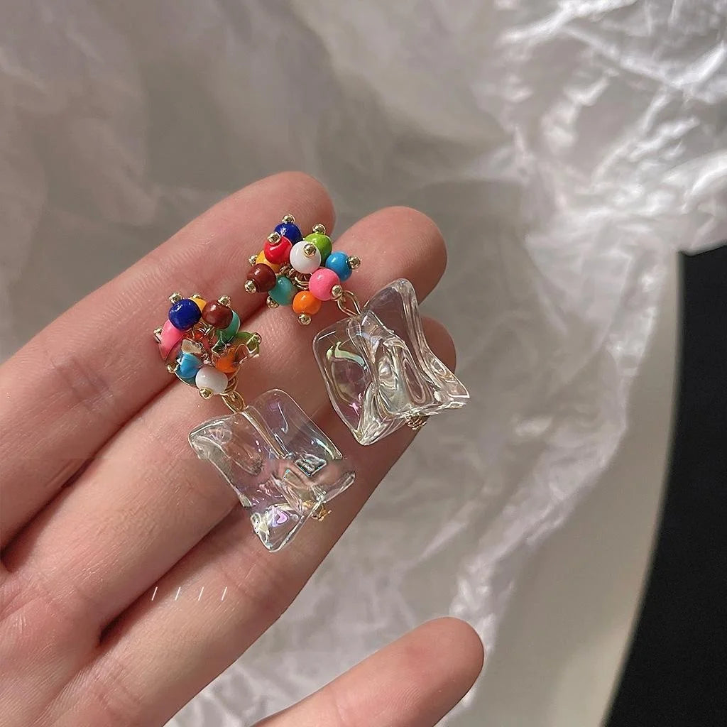 Sweet Dopamine Colorful Flower Resin Stud Earrings With Silver Plated Pins