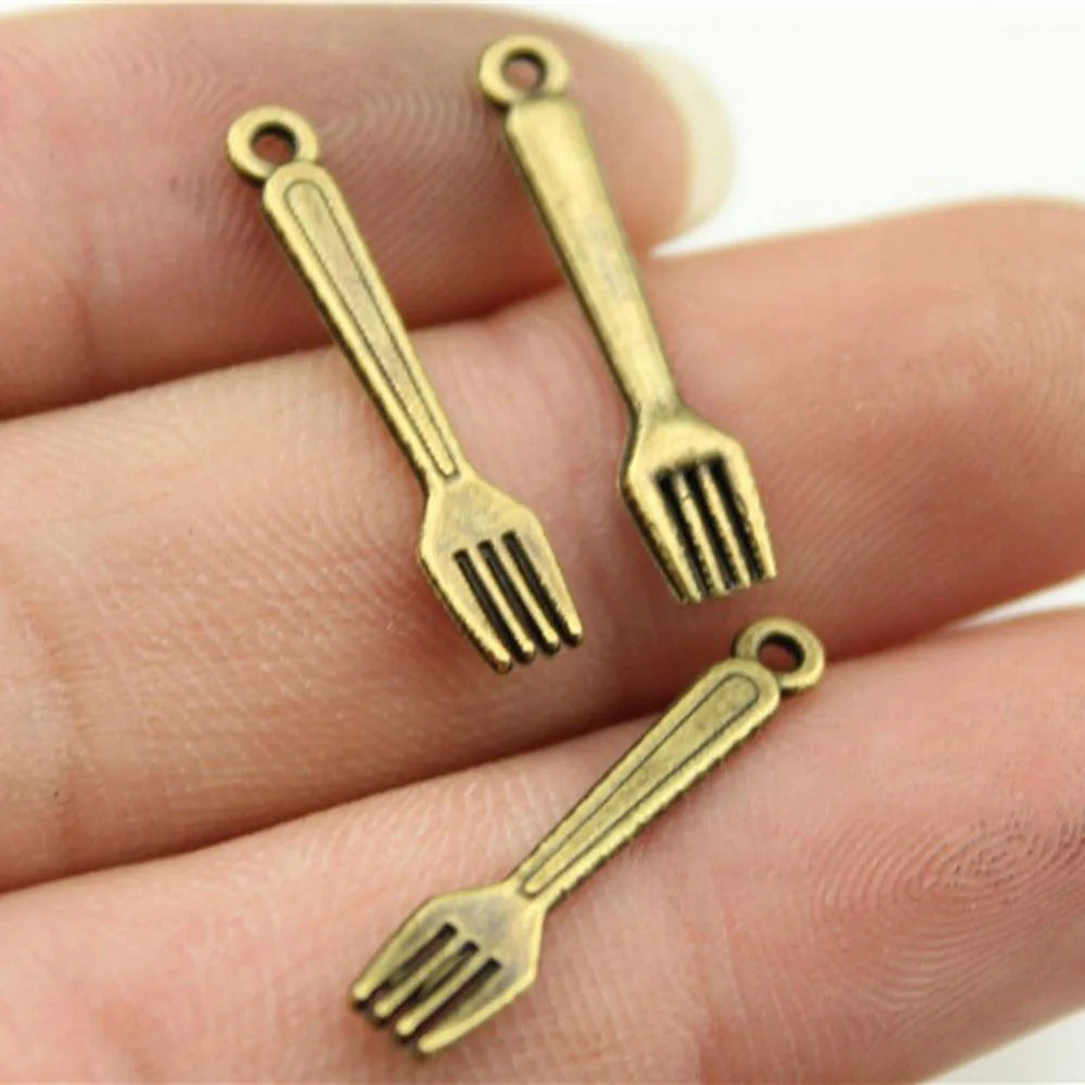 24mm 0.5g Multicolor Zinc Alloy Fork Charm Pendant for DIY Food Theme Bracelet Necklace Making