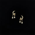 14K Gold Plated Copper Moon Star Zircon Stud Earrings Minimalist Designer Jewelry