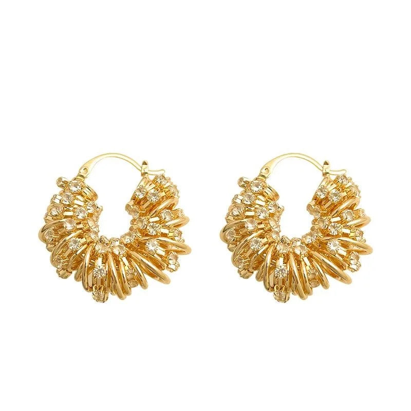 14K Gold Plated Copper Pave Round Geometric Line Drop Earrings for Elegant Office Wear