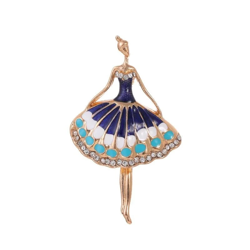 Elegant Ballet Girl Alloy Enamel Rhinestone Brooch, Red Dress Dancer Lapel Pin Corsage Suit Accessory Gift