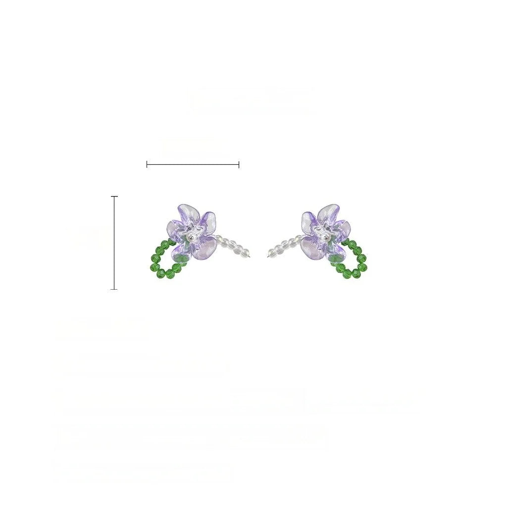 Sweet Purple Transparent Resin Flower Drop Earrings Handmade Summer Vacation Style