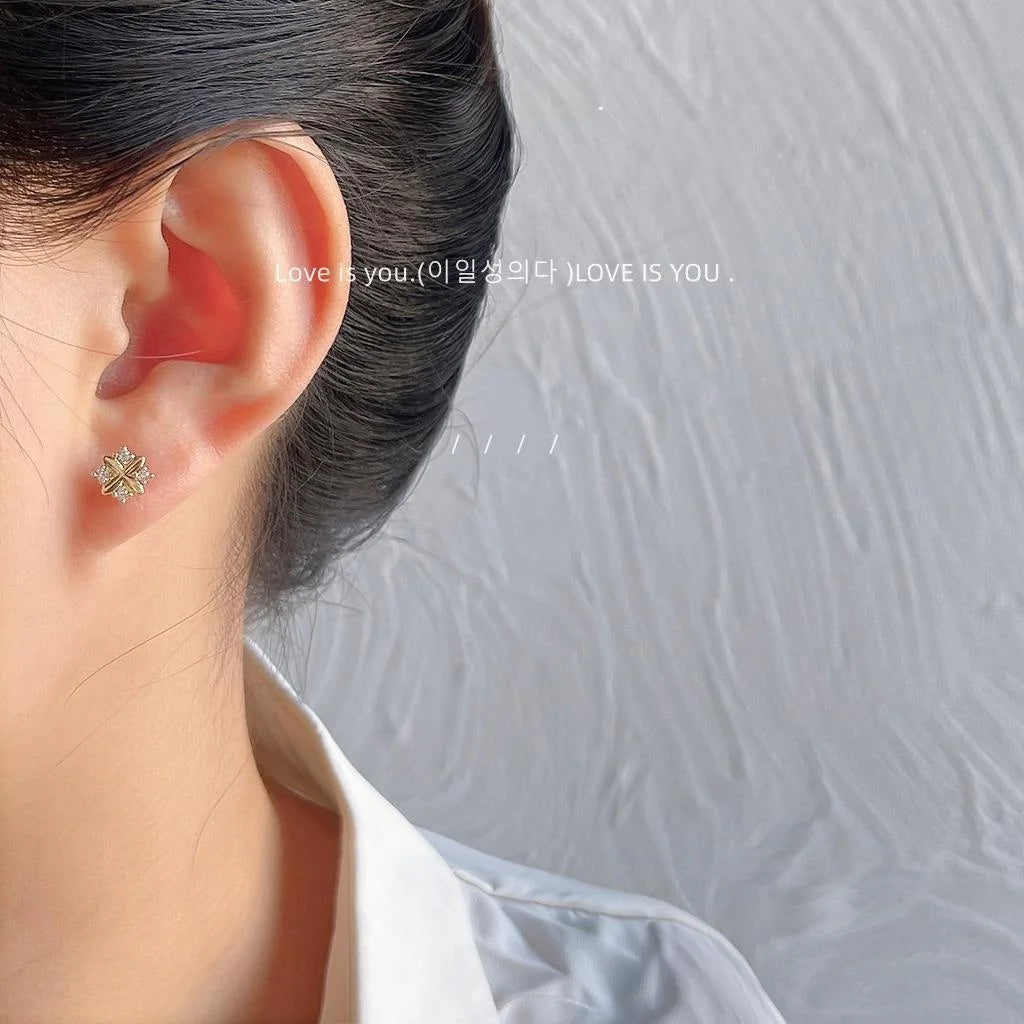 Mini 14K Plated Copper Geometric Square Micro Pave Zircon Stud Earrings