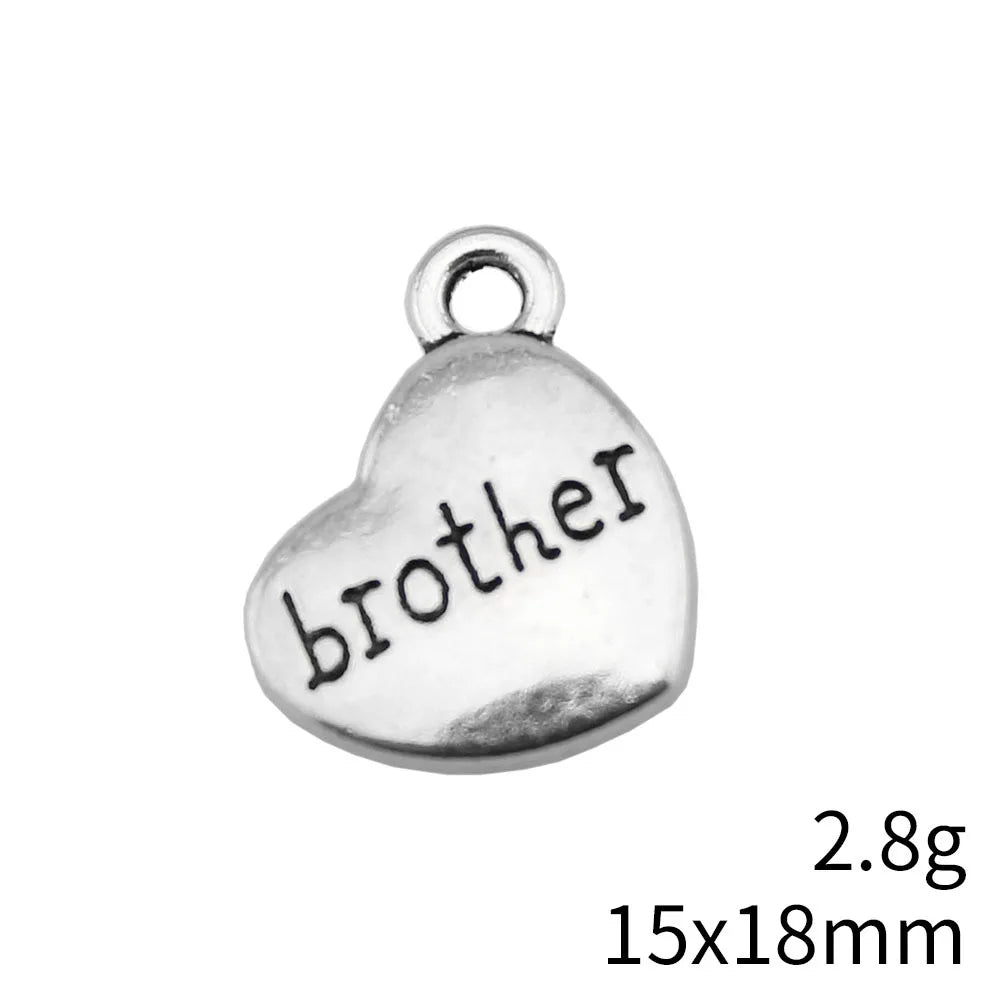 15x18mm 2.8g Antique Silver Zinc Alloy Brother Heart Charm Pendant for DIY Bracelet Necklace Making