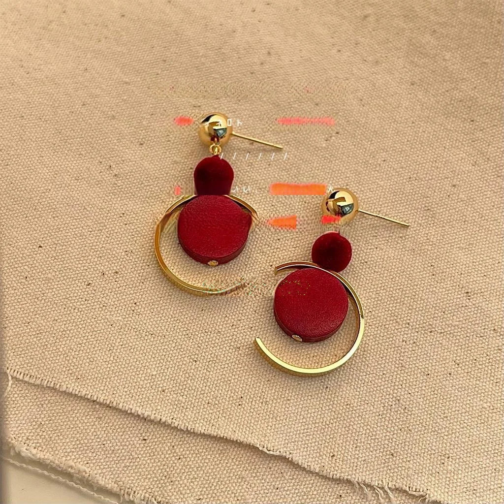 Vintage 14K Plated Copper And Wood Geometric Tassel Drop Earrings Ethnic Lacquer Design