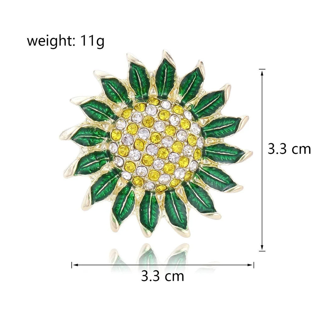 Luxury Enamel Sunflower Brooch With Rhinestone Center, Elegant Alloy Lapel Pin Corsage Suit Accessory