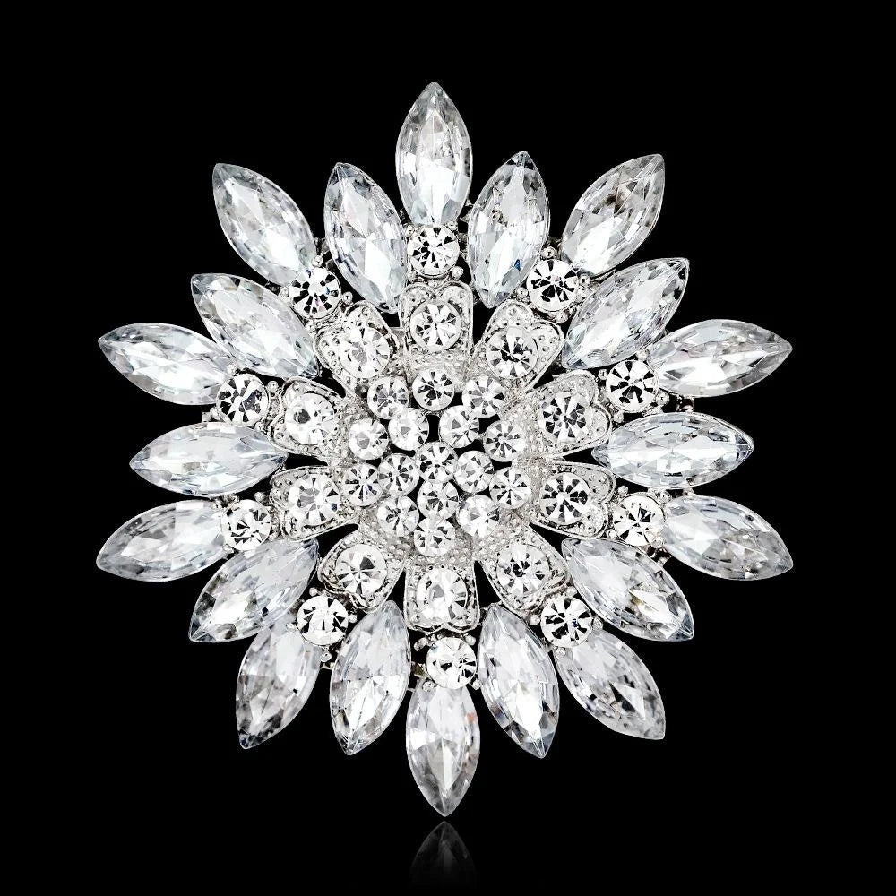 Elegant Pink Rhinestone Flower Brooch For Women, Luxury Crystal Lapel Pin Corsage Suit Accessory