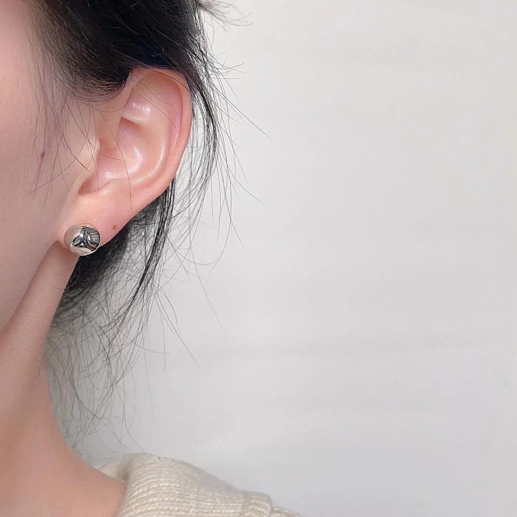 18K Real Gold Plated Copper Irregular Geometric Bean Stud Earrings Light Luxury Minimalist