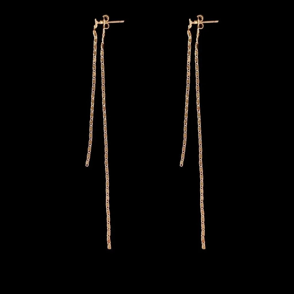 14K Gold Plated Copper Geometric Chain Tassel Drop Earrings For Women Korean Versatile Style