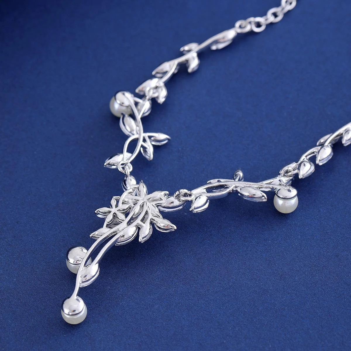 Elegant Bridal Zircon Crystal Pearl Vine Necklace And Earrings Jewelry Set For Wedding Party Gift