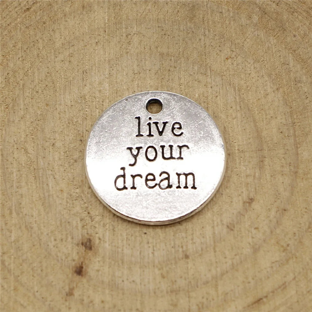 20mm 3g Multicolor Zinc Alloy Live Your Dream Letter Charm Pendant for DIY Jewelry Making