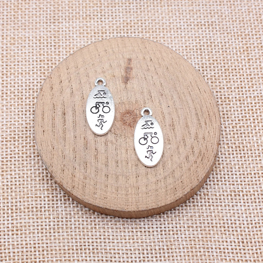 22x10mm 1.7g Antique Silver Iron Triathlon Swimming Bicycle Running Charm Pendant for DIY Sports Jewelry