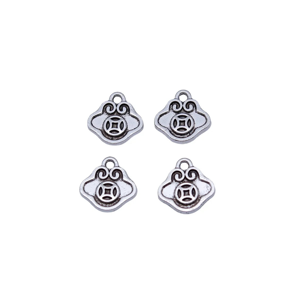 10x10mm 0.45g Antique Silver Zinc Alloy Chinese Coin Lock Double Sided Charm Pendant for Necklace Making