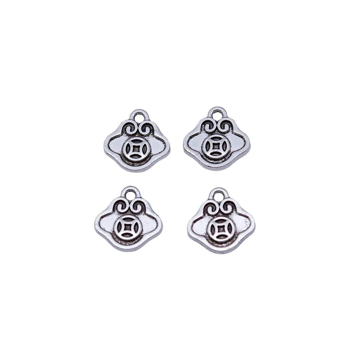 10x10mm 0.45g Antique Silver Zinc Alloy Chinese Coin Lock Double Sided Charm Pendant for Necklace Making