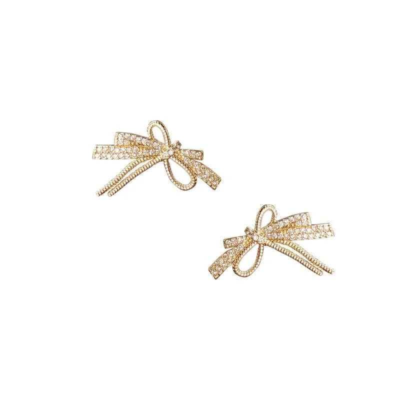 Micro Pave Zircon Bow Knot Stud Earrings Copper Minimalist Ribbon Design Versatile Jewelry