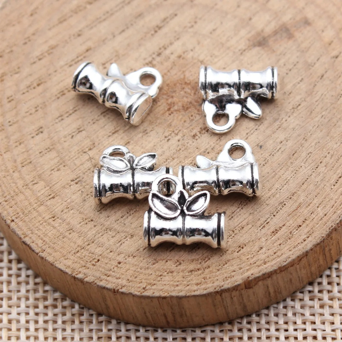 12x10x4.9mm 1.35g Antique Silver Zinc Alloy Bamboo Segment Charm Pendant for DIY Necklace Bracelet Jewelry