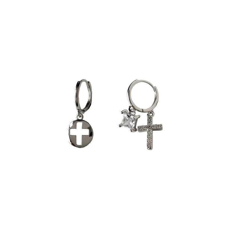 Asymmetric Cross Drop Earrings Copper Micro Pave Zircon Geometric Minimalist Cool Style