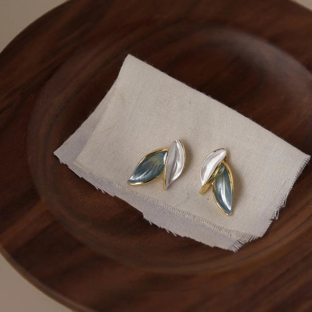 Fresh Green Leaf Stud Earrings Eco Alloy 14K Plated Custom Jewelry