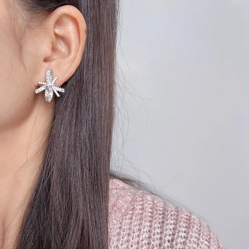 Luxury Firework Bow Zircon Stud & Clip On No Piercing Bridal Evening Statement Earrings