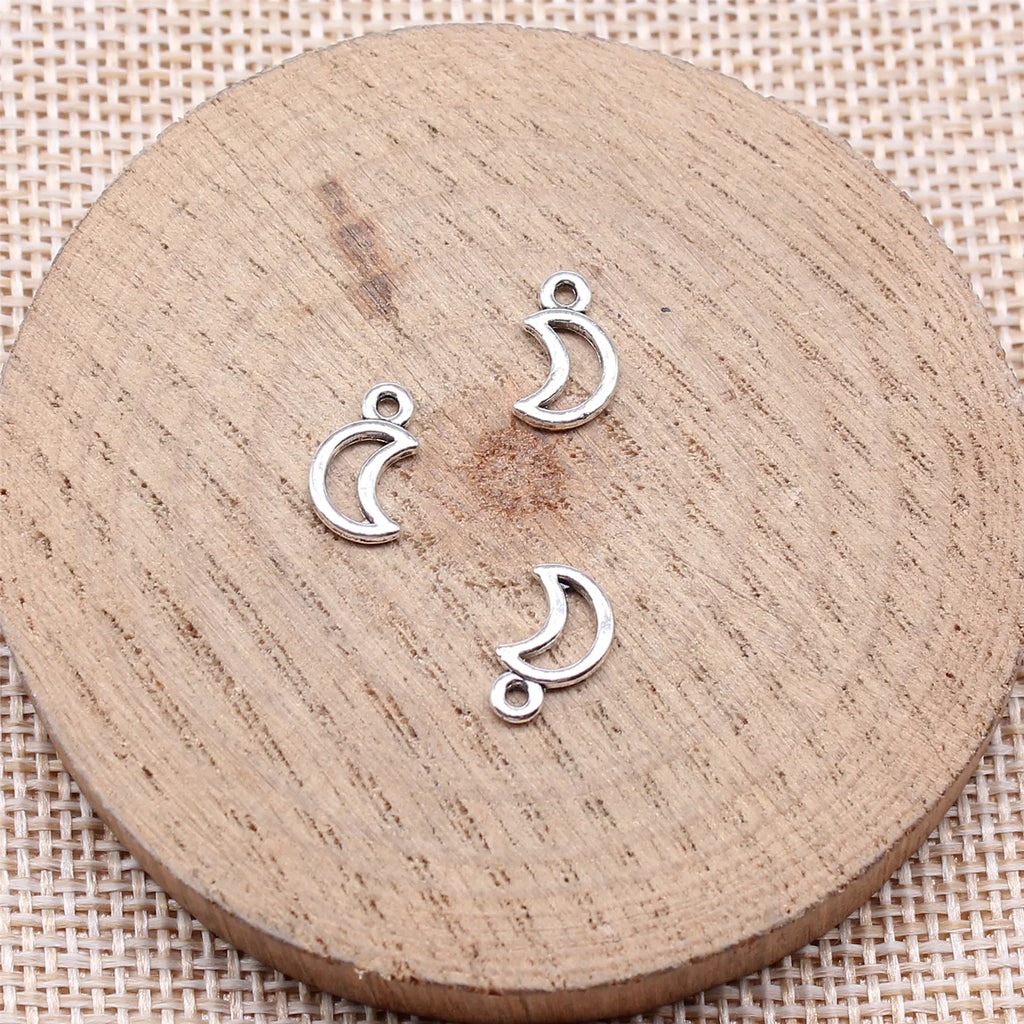 10x6mm 0.23g Antique Silver Tone Zinc Alloy Hollow Moon Charm Pendant for DIY Celestial Jewelry Making