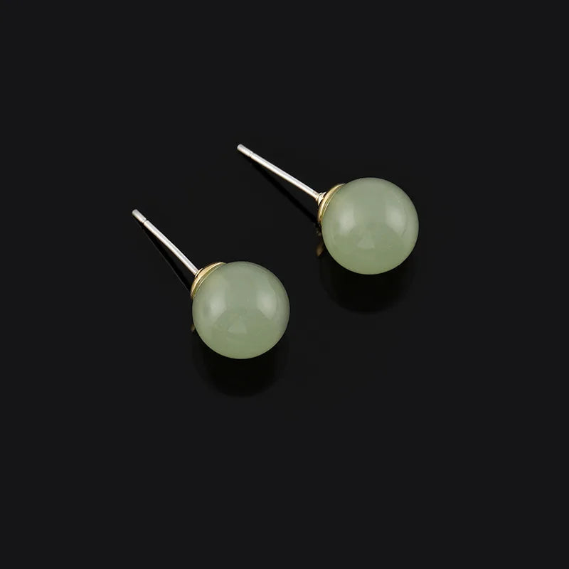 Minimalist Vintage Gold Alloy Spiral Disc With Natural Agate Ball Stud & Clip On No Piercing Earrings