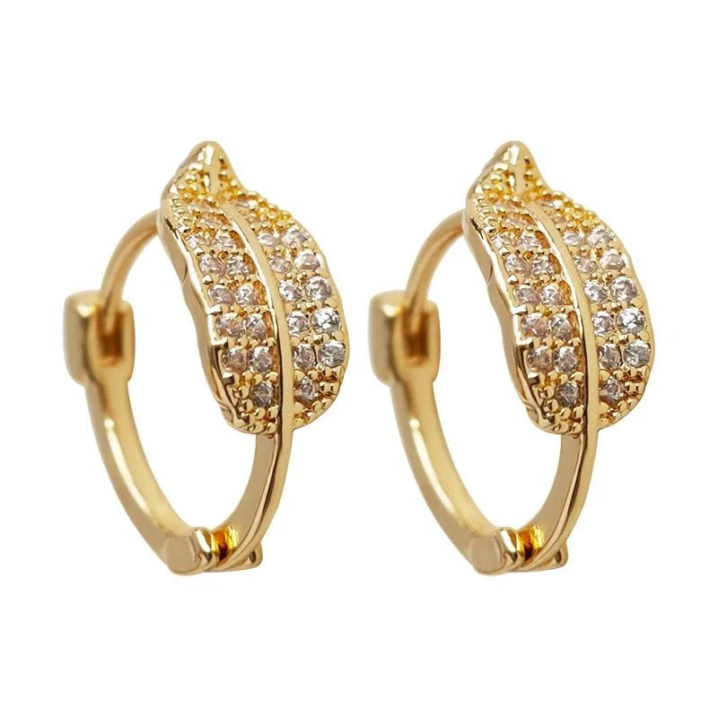 Light Luxury Copper Micro Pave Zircon Leaf Stud Earrings Elegant Small Jewelry
