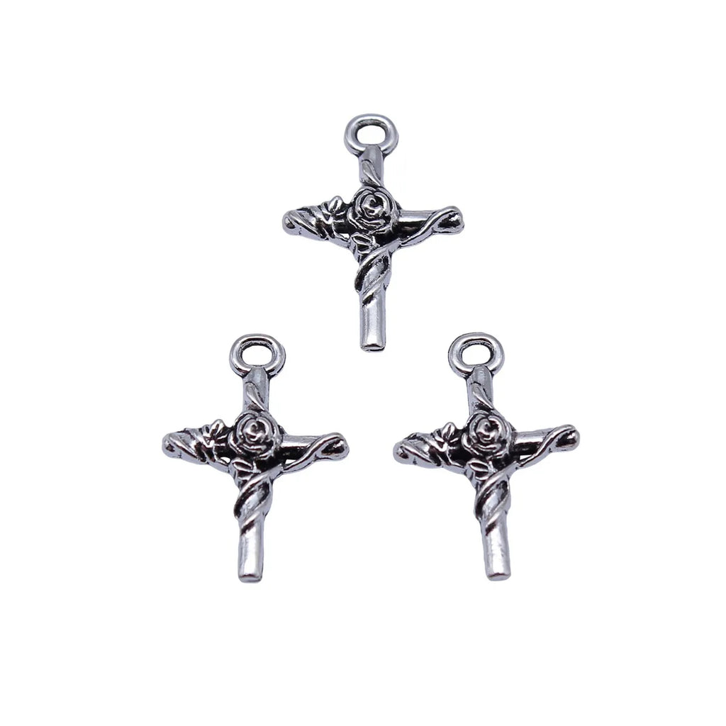 18x13mm 0.6g Antique Silver Zinc Alloy Flower Cross Charm Pendant for DIY Necklace Bracelet Jewelry Making