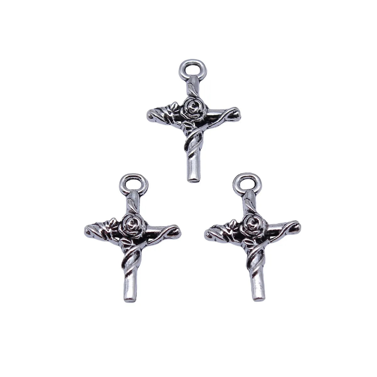 18x13mm 0.6g Antique Silver Zinc Alloy Flower Cross Charm Pendant for DIY Necklace Bracelet Jewelry Making