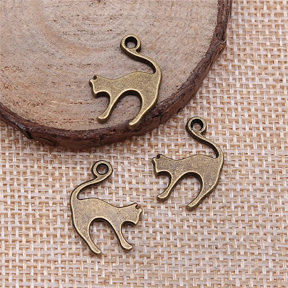 19x14mm 1.1g Multicolor Zinc Alloy Cat Charm Pendant for DIY Necklace Bracelet Jewelry Making