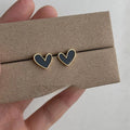 Korean Minimalist 14K Plated Copper Heart Stud Earrings Black White Fashion Jewelry