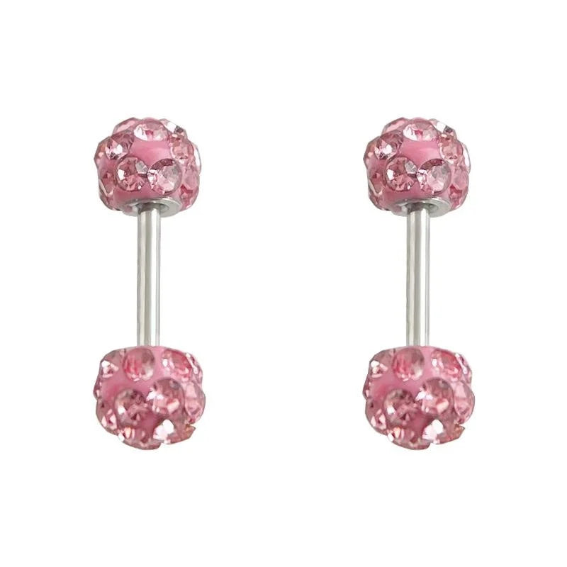Stainless Steel Colorful Rhinestone Ball Stud Earrings Personalized Geometric Cartilage Jewelry