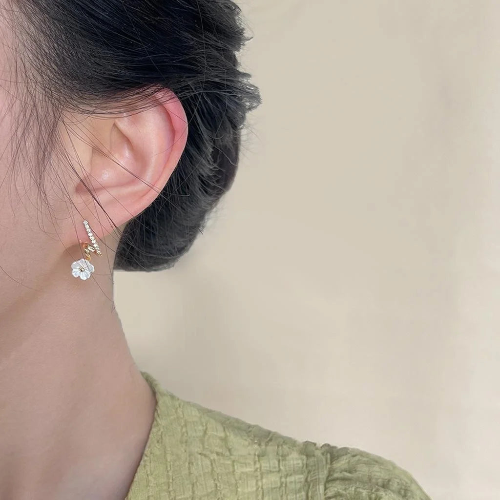 Sweet Peach Blossom Micro Pave Zircon Copper Stud Earrings Fresh Floral Line Design