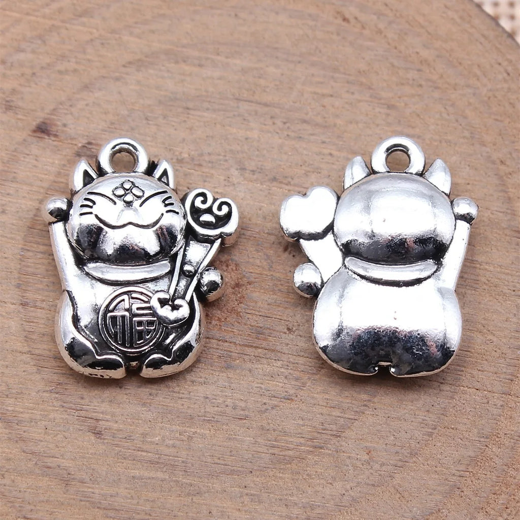 19.6x15.8x4.8mm 3.9g Antique Silver Tone Zinc Alloy Lucky Cat Charm Pendant for DIY Vintage Necklace Bracelet