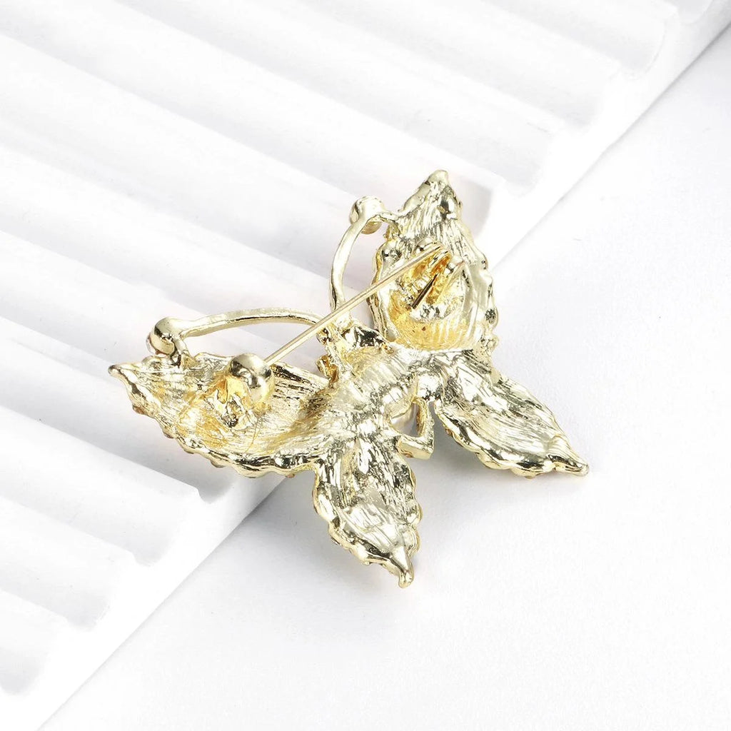 Elegant Gradient Enamel Butterfly Brooch With Rhinestones And Pearl, Women's Lapel Pin Suit Accessory Gift