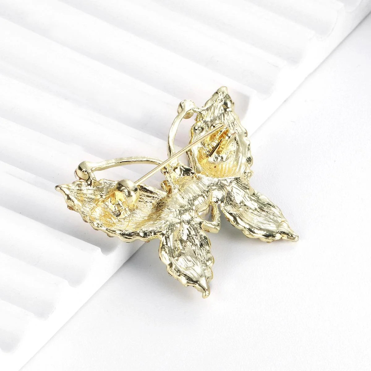 Elegant Gradient Enamel Butterfly Brooch With Rhinestones And Pearl, Women's Lapel Pin Suit Accessory Gift
