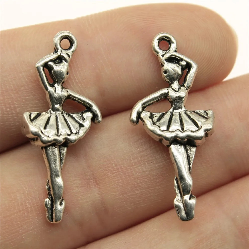 31x14mm 2.4g Antique Silver Zinc Alloy Ballet Dancer Charm Pendant for DIY Jewelry Making