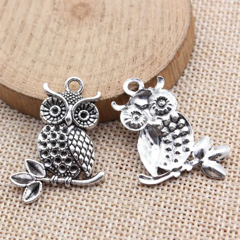 36x25mm 3.6g Antique Silver Zinc Alloy Owl Cat Charm Pendant for DIY Necklace Bracelet Jewelry Making