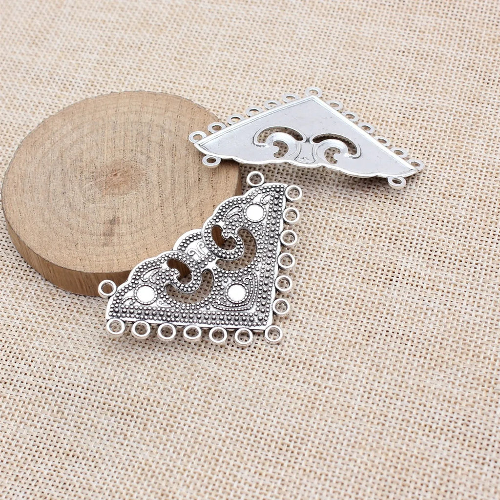 63x40mm 7g Antique Silver Zinc Alloy Triangle Multi Hole Connector Charm for Necklace Making
