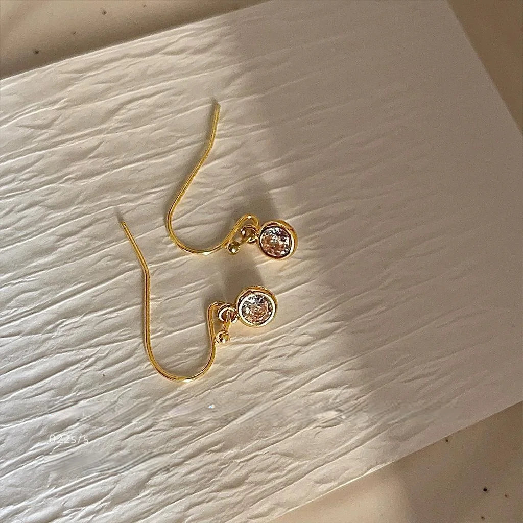 Minimalist 14K Gold Plated Zircon Round Geometric Drop Earrings, Mini Premium Jewelry