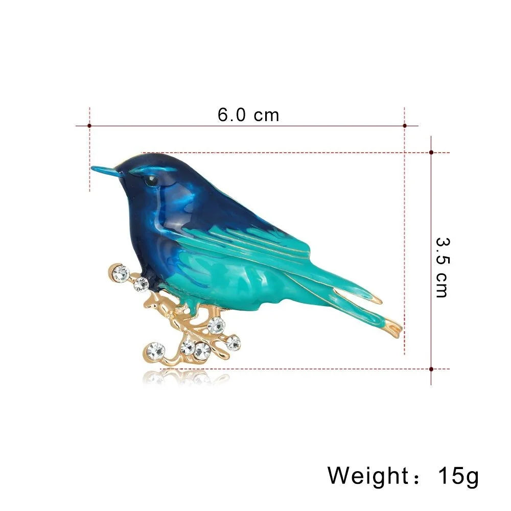 Elegant Blue Enamel Bird Alloy Brooch With Rhinestone Branch, Fashion Lapel Pin Corsage Suit Accessory Gift