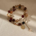 Natural Red Rutilated Quartz Glass Crystal Tassel Bracelet Copper Geometric New Chinese Style