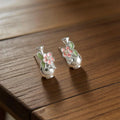 Style Floral Vase Drop Earrings With Hand Painted Enamel Glaze And Zircon Accents